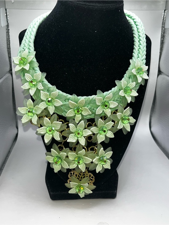 Jewelry - Green Chroma, Green Glass and Green AB stones Bib statement necklace